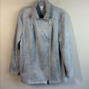Chico’s Desert Blue Coated Scuba Faux Suede Elongated Moto Jacket Size 3(XL)